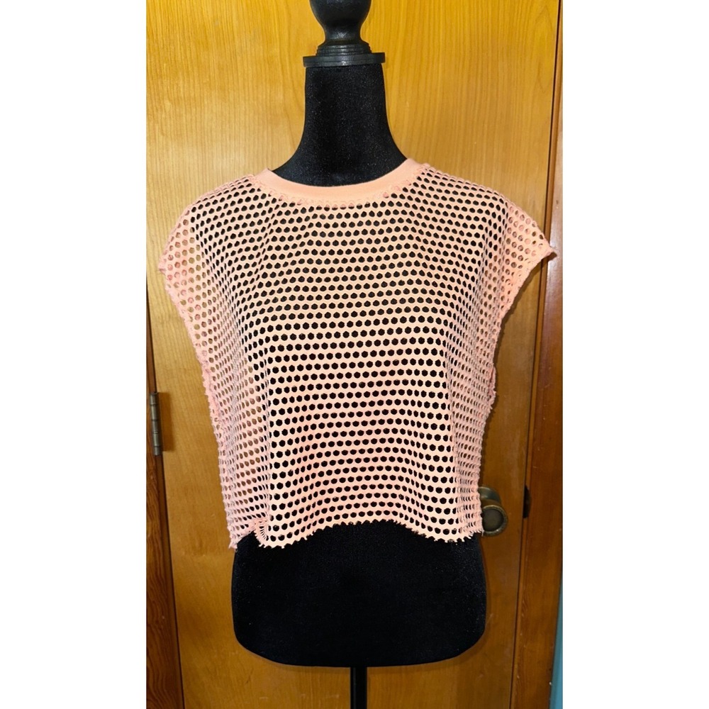 H&M Divided Peach Mesh Fishnet Sleeveless Crop Top XS Cover Up